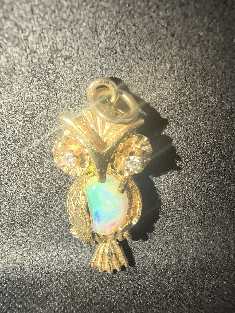 14k YG Owl Pendant Vintage with  Opal Accent & Diamonds